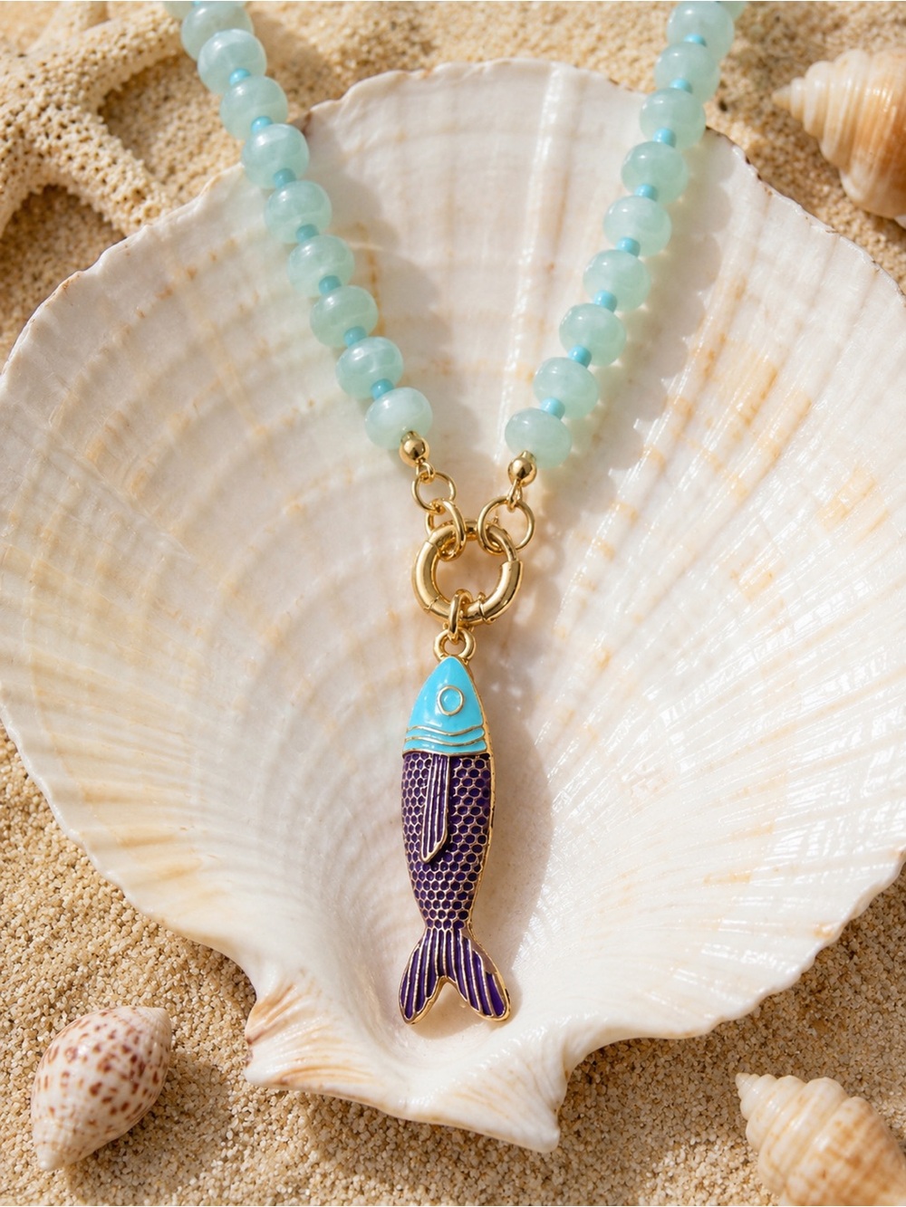 Blue Fish Charm Beaded Necklace trending - Picture 4 of 5